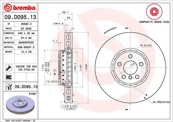 Brembo 09.D095.13 - Disco de freno parts5.com