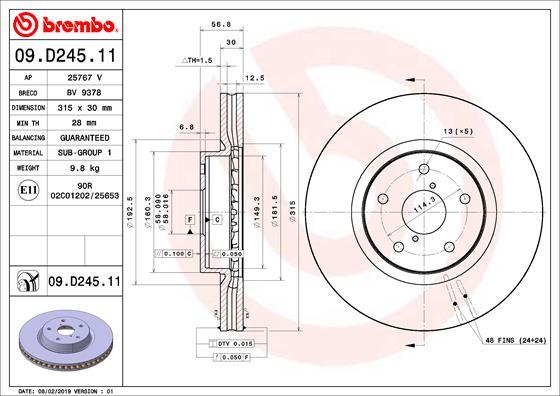 Brembo 09.D245.11 - Δισκόπλακα parts5.com