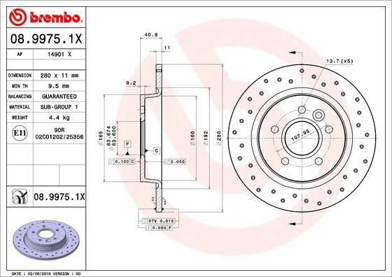 Brembo 08.9975.1X - Disco de freno parts5.com