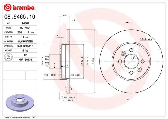 Brembo 08.9465.10 - Disc frana parts5.com