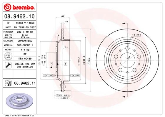 Brembo 08.9462.11 - Disc frana parts5.com