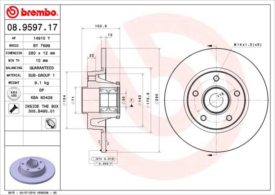 Brembo 08.9597.17 - Спирачен диск parts5.com