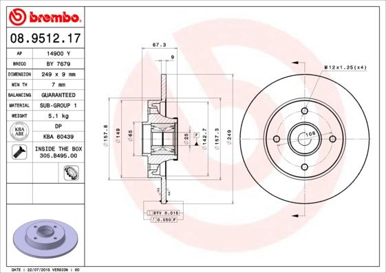 Brembo 08.9512.17 - Zavorni kolut parts5.com