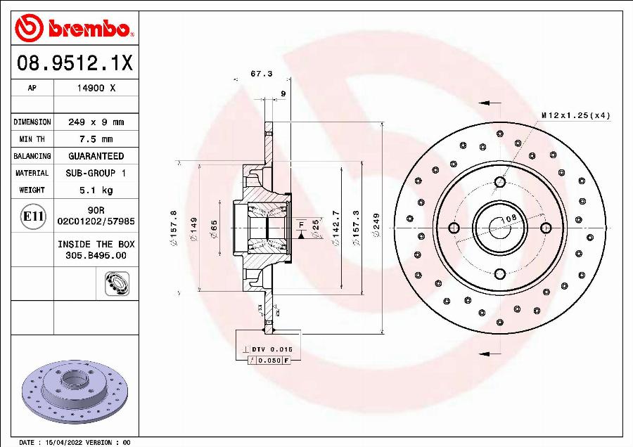 Brembo 08.9512.1X - Zavorni kolut parts5.com