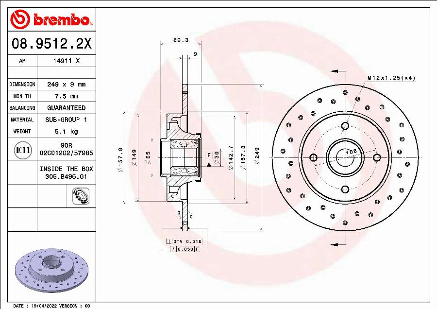 Brembo 08.9512.2X - Zavorni kolut parts5.com