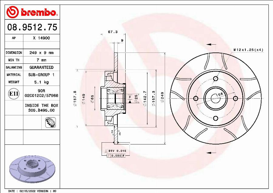 Brembo 08.9512.75 - Zavorni kolut parts5.com