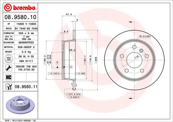 Brembo 08.9580.11 - Brzdový kotouč parts5.com