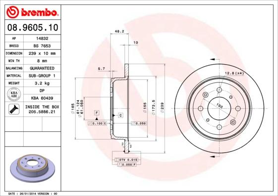 Brembo 08.9605.10 - Disco de freno parts5.com