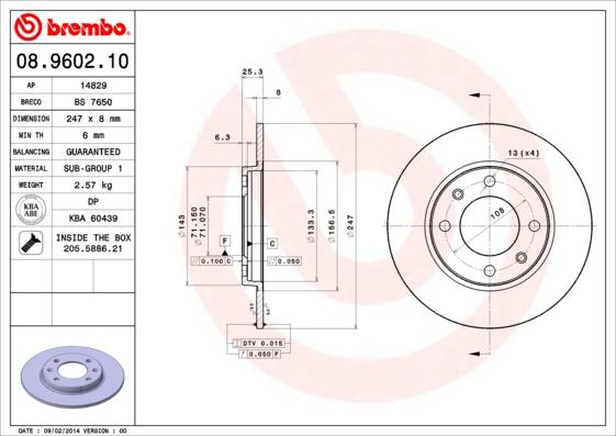 Brembo 08.9602.10 - Zavorni kolut parts5.com