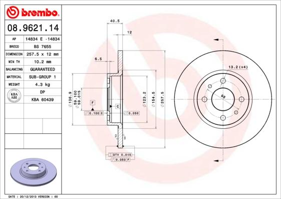 Brembo 08.9621.14 - Disc frana parts5.com