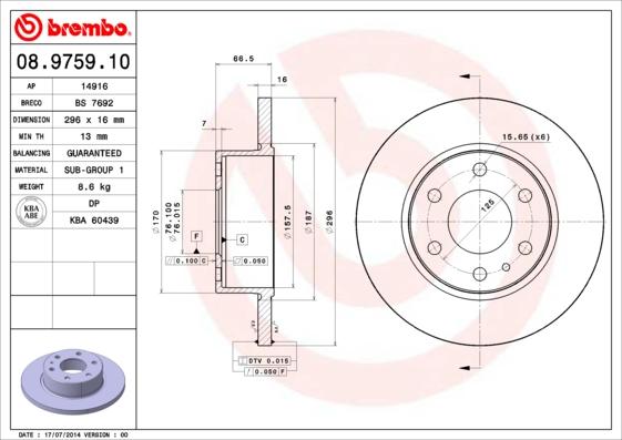 Brembo 08.9759.10 - Спирачен диск parts5.com