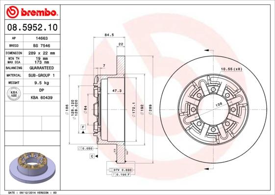 Brembo 08.5952.10 - Спирачен диск parts5.com