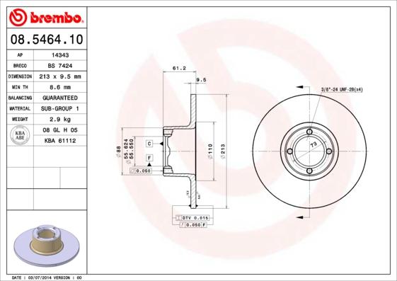 Brembo 08.5464.10 - Disco de freno parts5.com