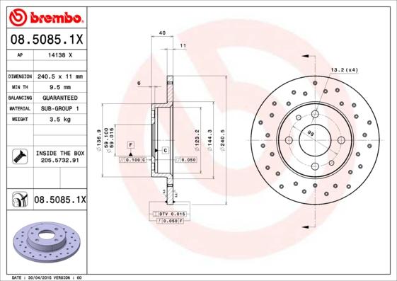 Brembo 08.5085.1X - Disco de freno parts5.com