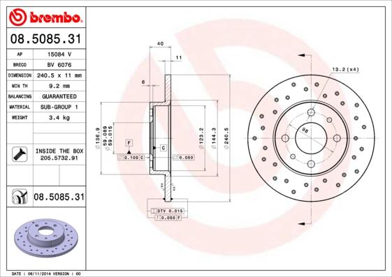 Brembo 08.5085.31 - Disco de freno parts5.com