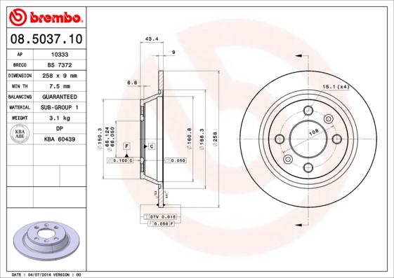 Brembo 08.5037.10 - Féktárcsa parts5.com