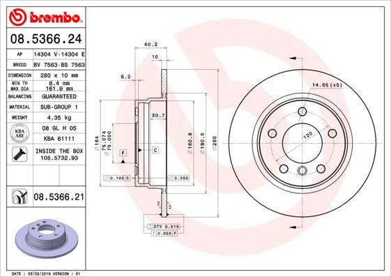 Brembo 08.5366.21 - Disc frana parts5.com