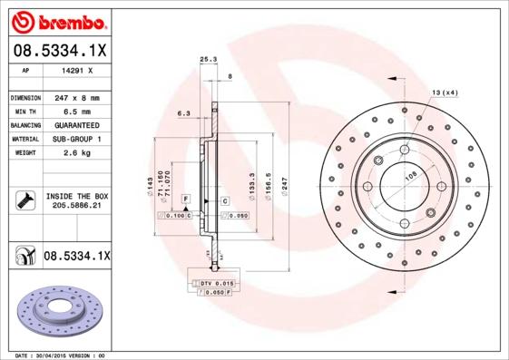 Brembo 08.5334.1X - Disque de frein parts5.com