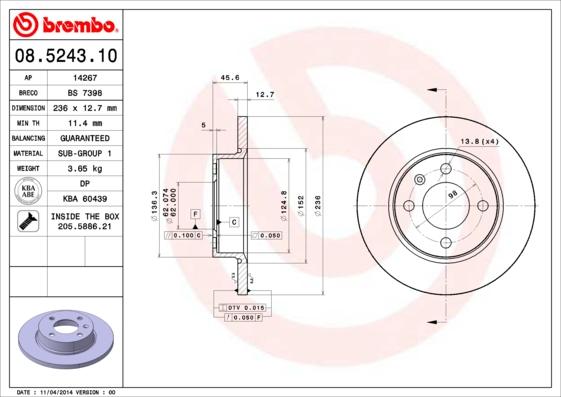 Brembo 08.5243.10 - Jarrulevy parts5.com