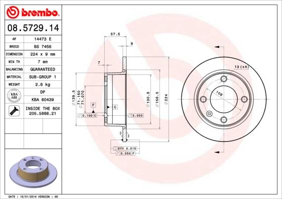 Brembo 08.5729.14 - Brake Disc parts5.com