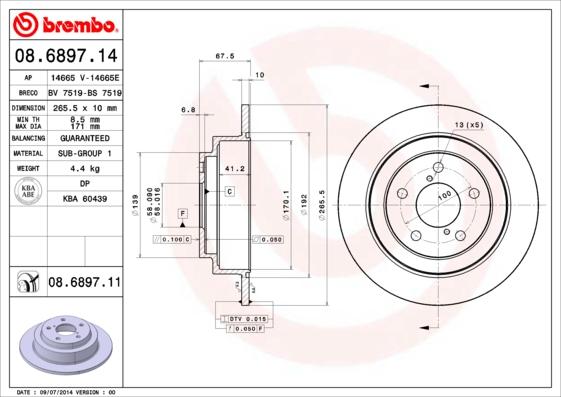 Brembo 08.6897.11 - Δισκόπλακα parts5.com