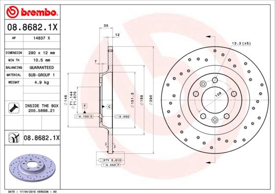 Brembo 08.8682.1X - Disc frana parts5.com