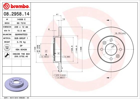 Brembo 08.2958.14 - Disco de freno parts5.com