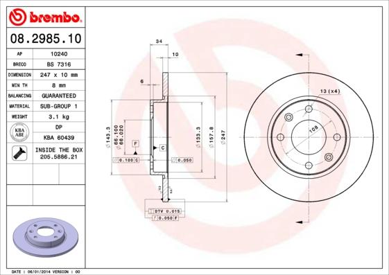 Brembo 08.2985.10 - Kočioni disk parts5.com