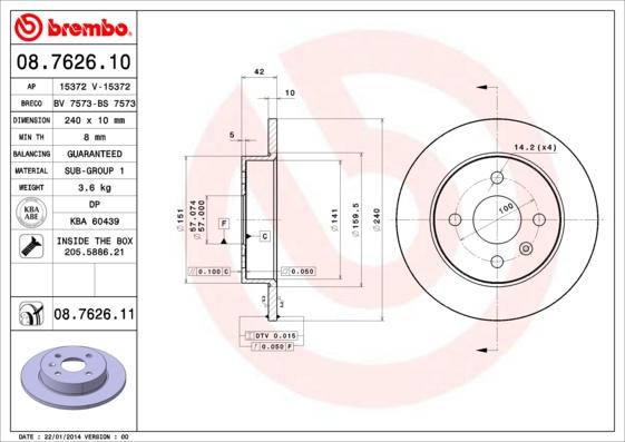 Brembo 08.7626.11 - Tarcza hamulcowa parts5.com