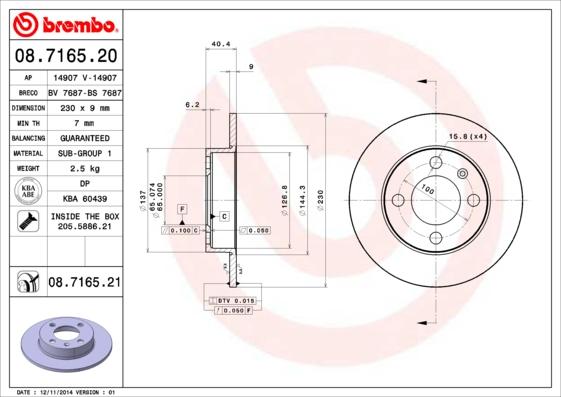 Brembo 08.7165.21 - Δισκόπλακα parts5.com