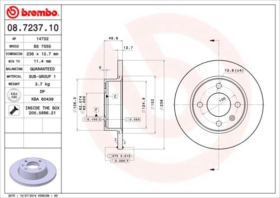 Brembo 08.7237.10 - Jarrulevy parts5.com