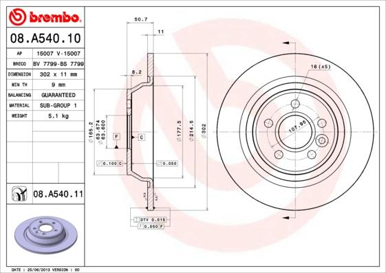 Brembo 08.A540.11 - Brake Disc parts5.com