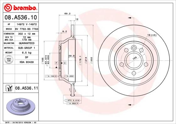 Brembo 08.A536.11 - Disc frana parts5.com