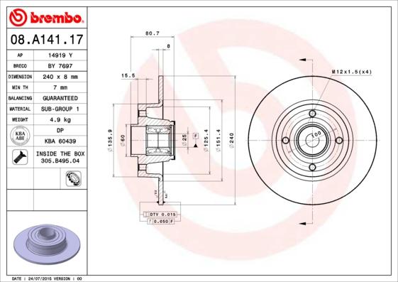 Brembo 08.A141.17 - Bremsscheibe parts5.com