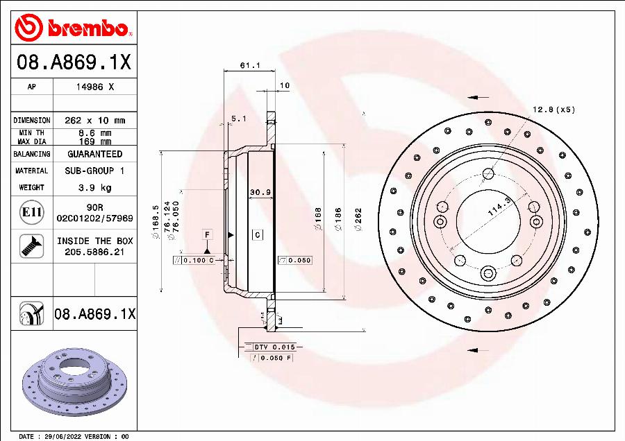 Brembo 08.A869.1X - Disc frana parts5.com