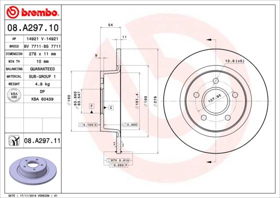 Brembo 08.A297.11 - Kočni disk parts5.com