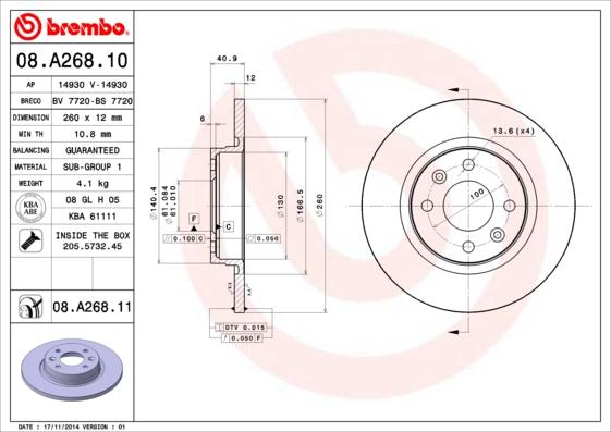 Brembo 08.A268.11 - Jarrulevy parts5.com