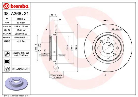 Brembo 08.A268.21 - Jarrulevy parts5.com