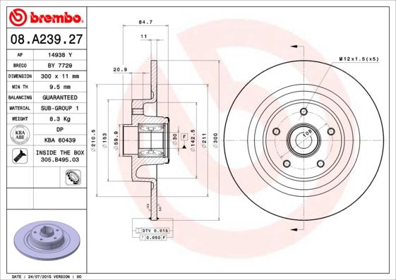 Brembo 08.A239.27 - Piduriketas parts5.com