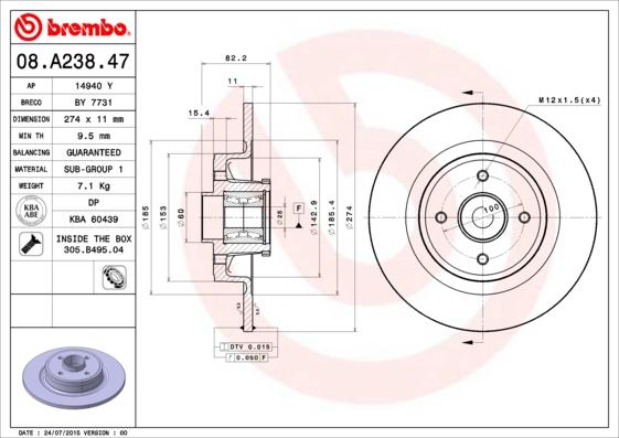 Brembo 08.A238.47 - Disc frana parts5.com