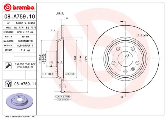 Brembo 08.A759.11 - Jarrulevy parts5.com