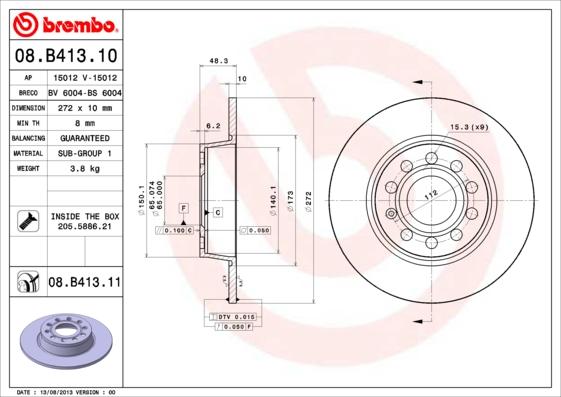 Brembo 08.B413.11 - Disc frana parts5.com