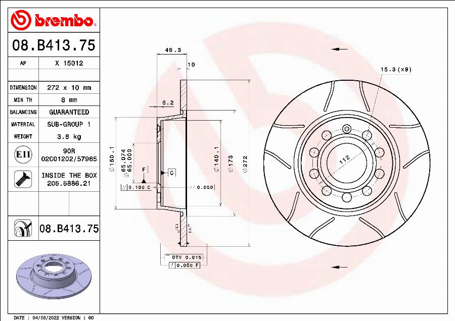 Brembo 08.B413.75 - Jarrulevy parts5.com