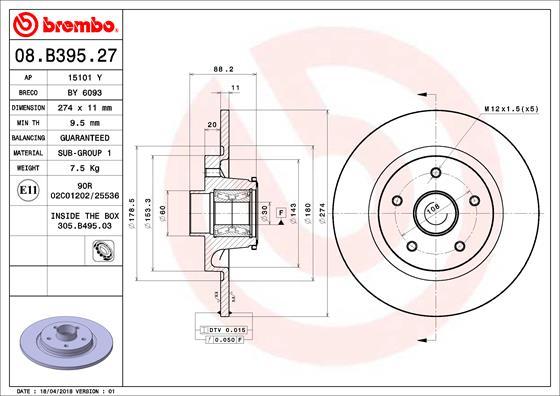 Brembo 08.B395.27 - Brake Disc parts5.com