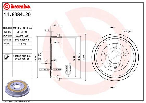 Brembo 14.9384.20 - Спирачен барабан parts5.com