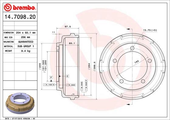 Brembo 14.7098.20 - Brzdový buben parts5.com