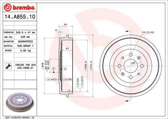 Brembo 14.A855.10 - Bęben hamulcowy parts5.com