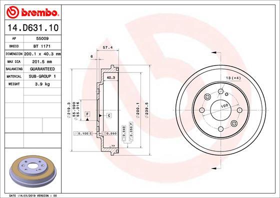 Brembo 14.D631.10 - Tambor de freno parts5.com