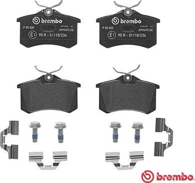 Brembo P 85 020 - Kit de plaquettes de frein, frein à disque parts5.com