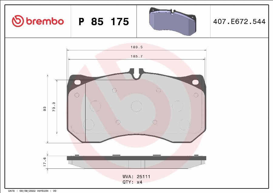 Brembo P 85 175 - Комплект спирачно феродо, дискови спирачки parts5.com